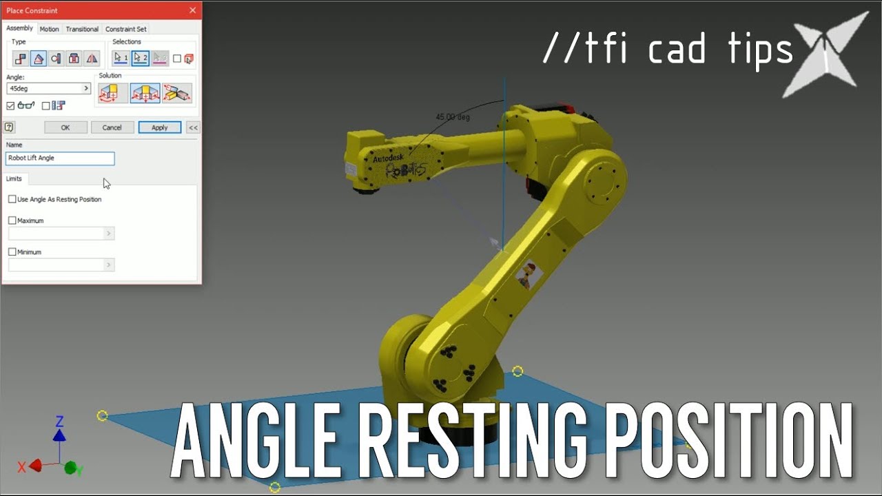 Angle Constraint Resting Position & Limits | Autodesk Inventor
