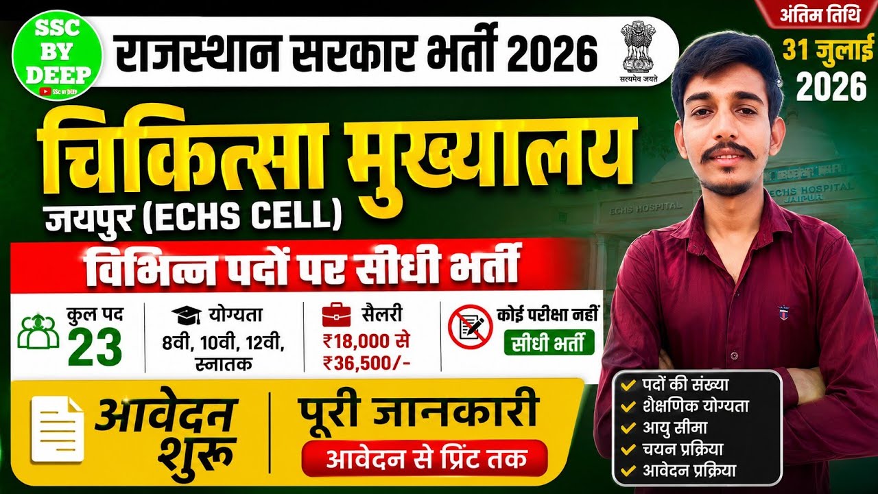 ECHS Jaipur Recruitment 2026 🔥 | 8th, 10th, 12th Pass | Direct Recruitment | Offline Form