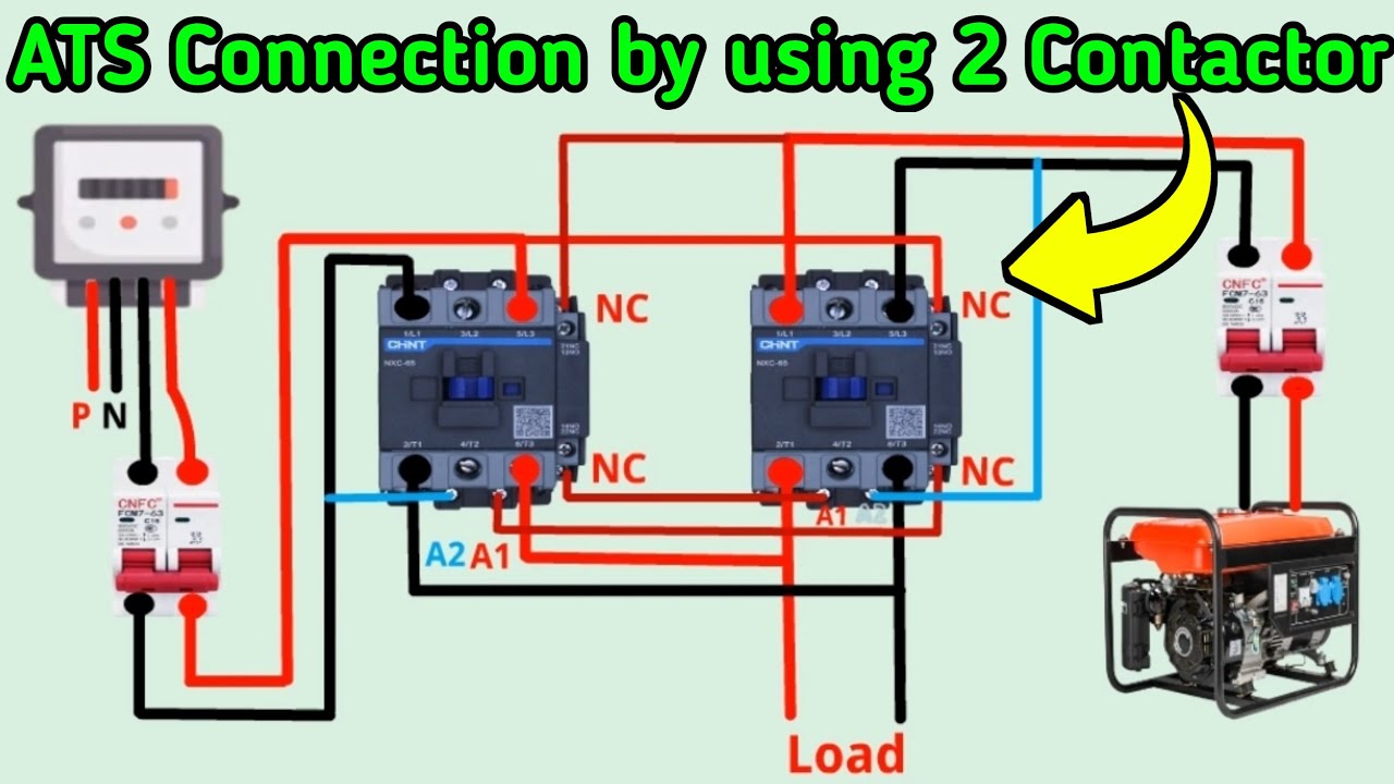 Auto Change Over Switch by using 2 Contactor || Single Phase Automatic Changeover Switch Connection