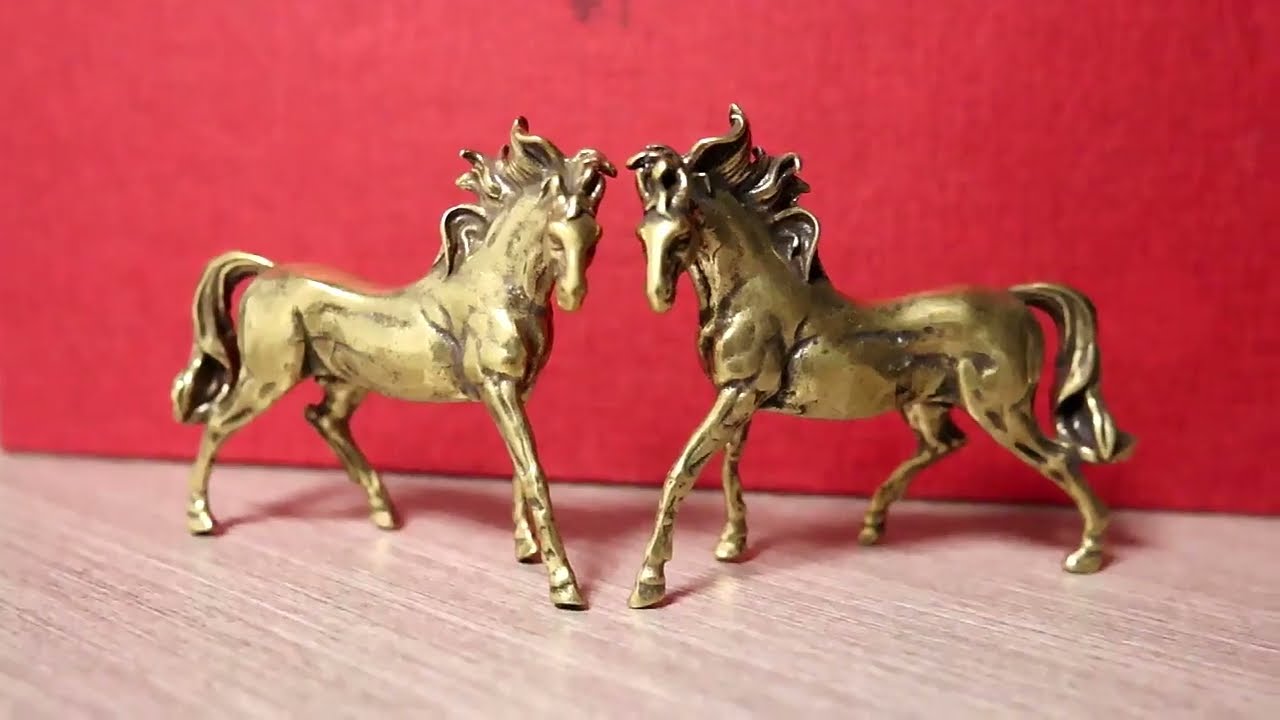 1 Pair Vintage Brass Horse Statue Tea Pets Miniature Ornament Toy Mini Figure