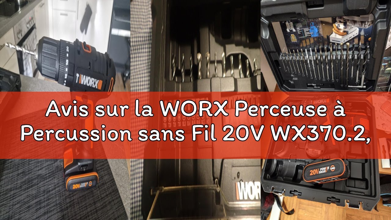 Avis sur la WORX Perceuse à Percussion sans Fil 20V WX370.2, 3 en 1, Couple Max de 50Nm, Mandrin 13m