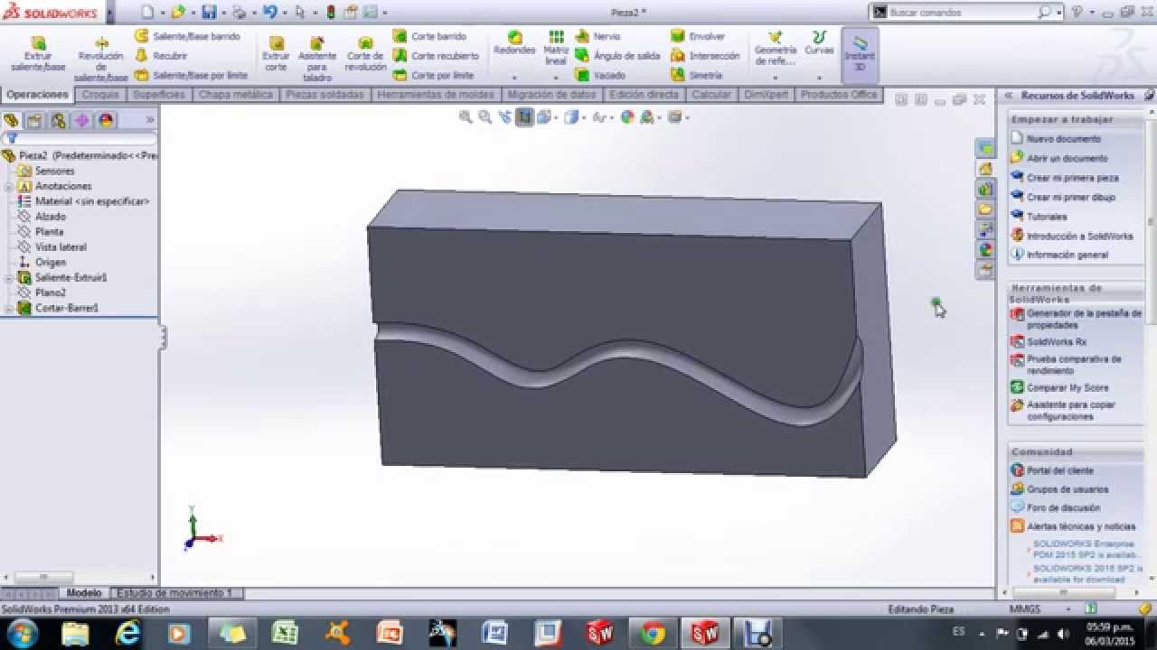 SOLIDWORKS TUTORIAL BASICO 6 CORTE BARRIDO