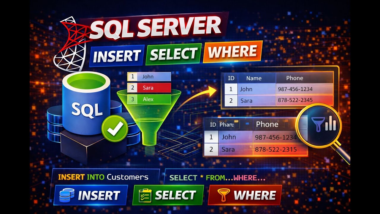Day 7: Microsoft SQL Server Complete Course | Insert|Select|where #sqlserver #sqlinterviewquestions