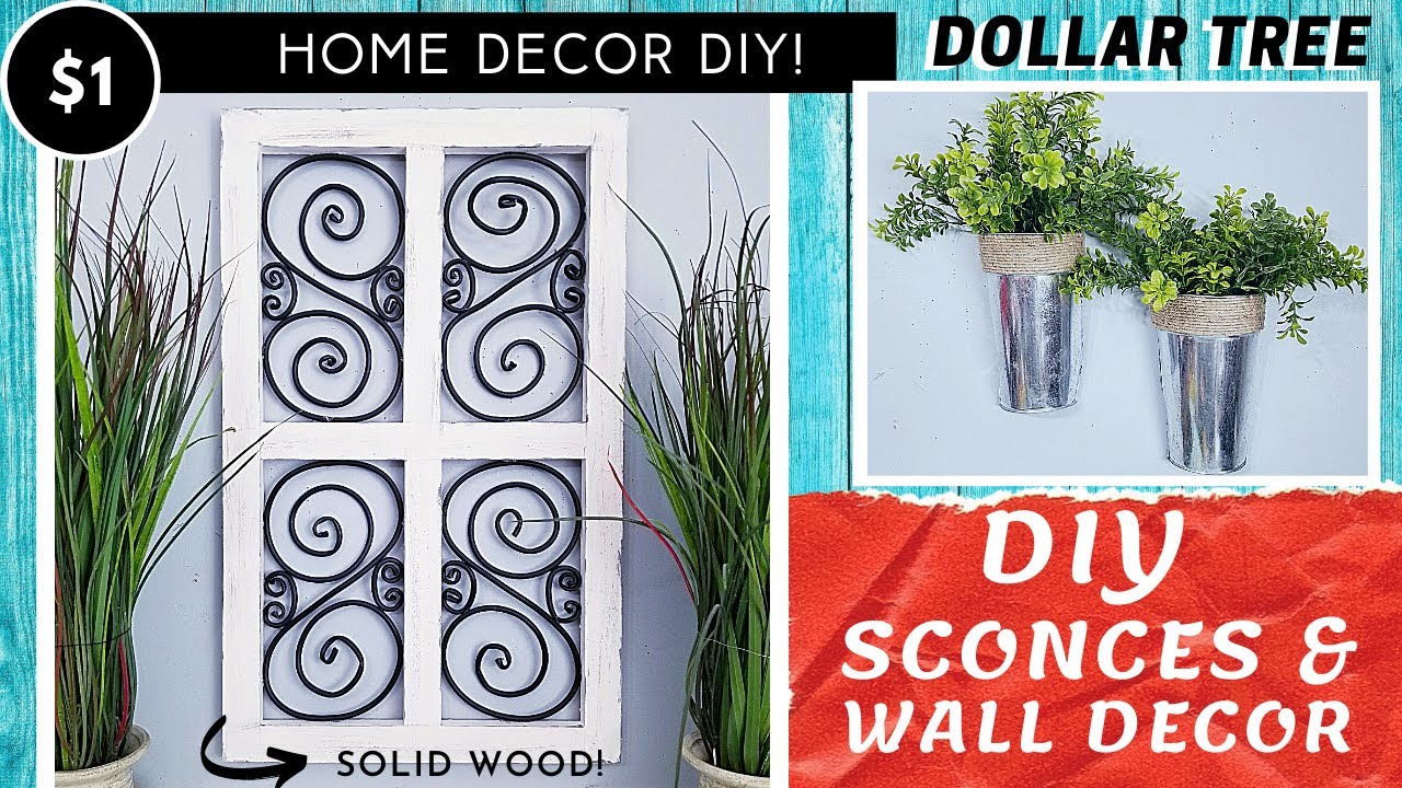 DOLLAR TREE DIY Galvanized Metal Sconces | Solid Wood & Faux Iron Wall Decor | High End Look!