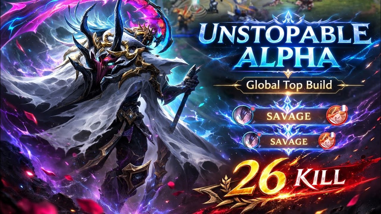 26kill+2 savage!! In 10 minutes Unstoppable Alpha | Global Top 1 Build #mobilelegends #mlbb