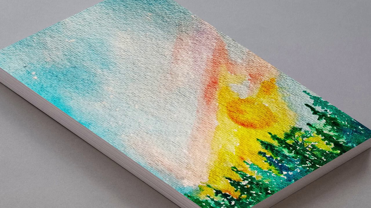 HOW TO DRAW EASY NATURE SCENERY DRAWING WITH WATERCOLOR / PAINTING SUNSET SKY TUTORIAL FOR BEGINNERS