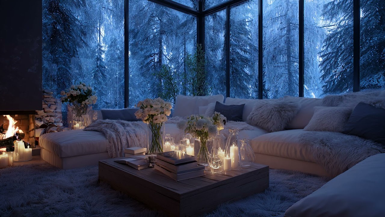 Magical Winter Night – Fireplace Crackling & Heavy Snow Sounds for Deep Sleep and Relaxation