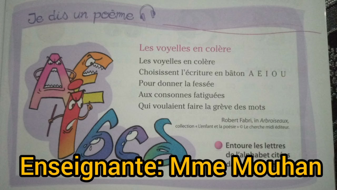 Les voyelles en colère . poème . CP