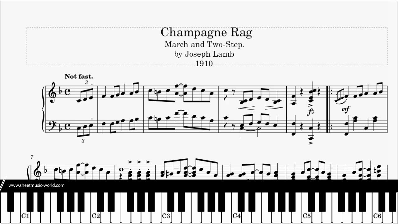 Champagne Rag (1919) - Joseph Francis Lamb - Piano (Ragtimes Sheets - Ragtime Tutorial Piano score)