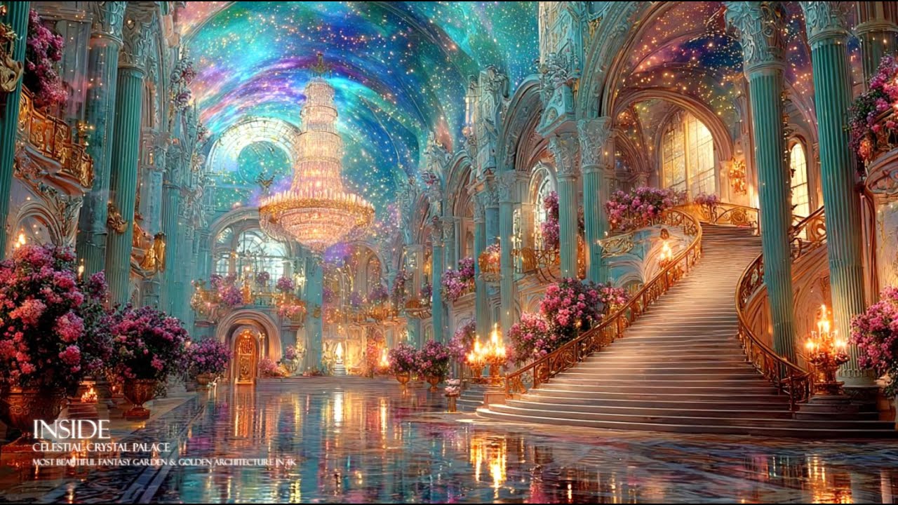 Inside a Celestial Crystal Palace | Most Beautiful Fantasy Garden & Golden Architecture in 4K