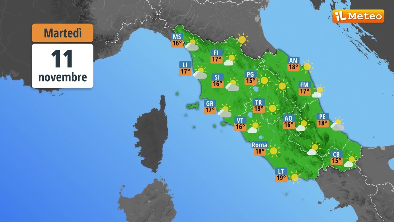 Meteo, previsioni meteo Italia Marted&igrave; 11 novembre 2025