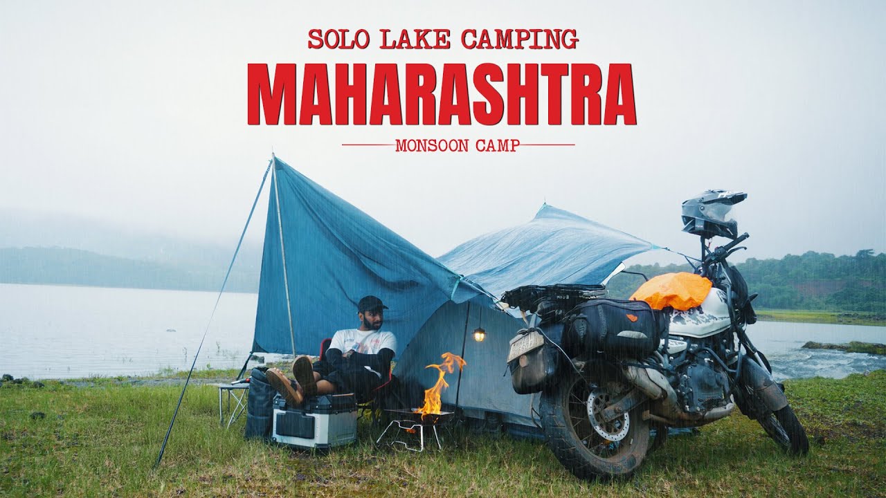 Solo Lake Camping in heavy rain | Maharashtra monsoon camping #monsoon #maharashtra