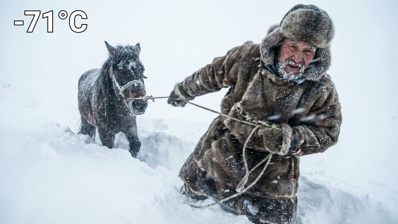 An Old Yakutsk man rescues a Frozen Horse at -71&deg;C (Siberia)