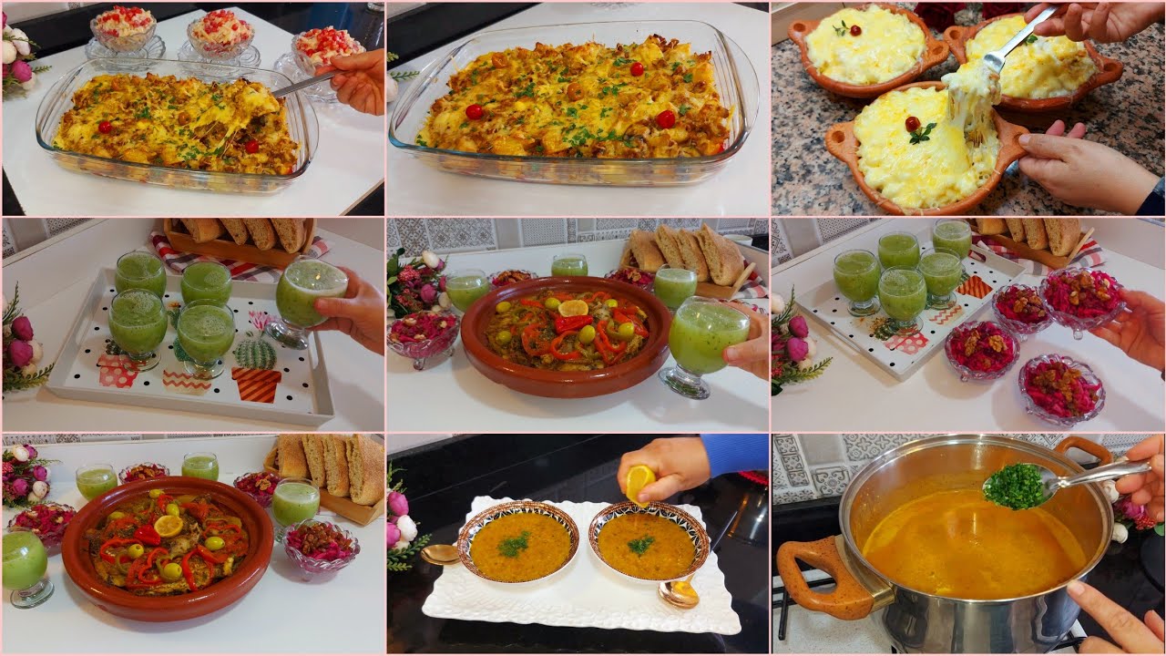 جدول الاكل الاسبوعي 🥰/وجبات متنوعه غذاء وعشاء كل نهار وجبه /طجين سمك الرايه 👌شوربه /كراتان الخضر 😍