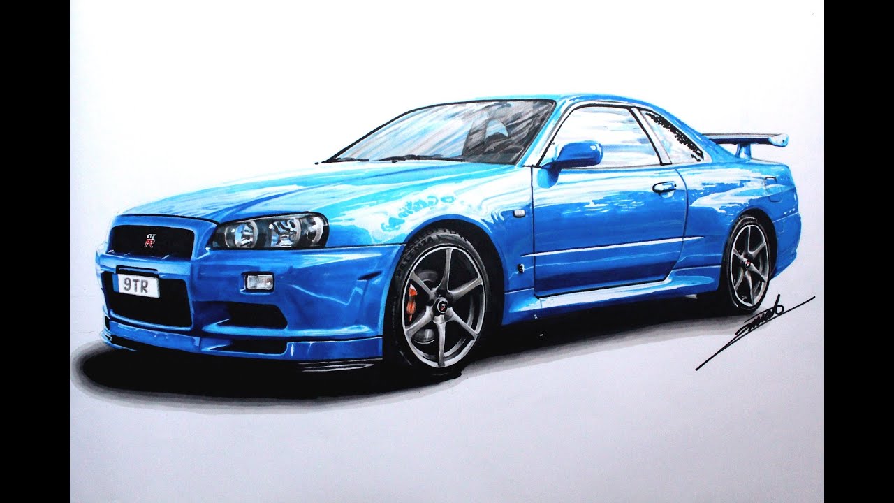 Nissan Skyline GTR R34 Speed Drawing by Roman Miah