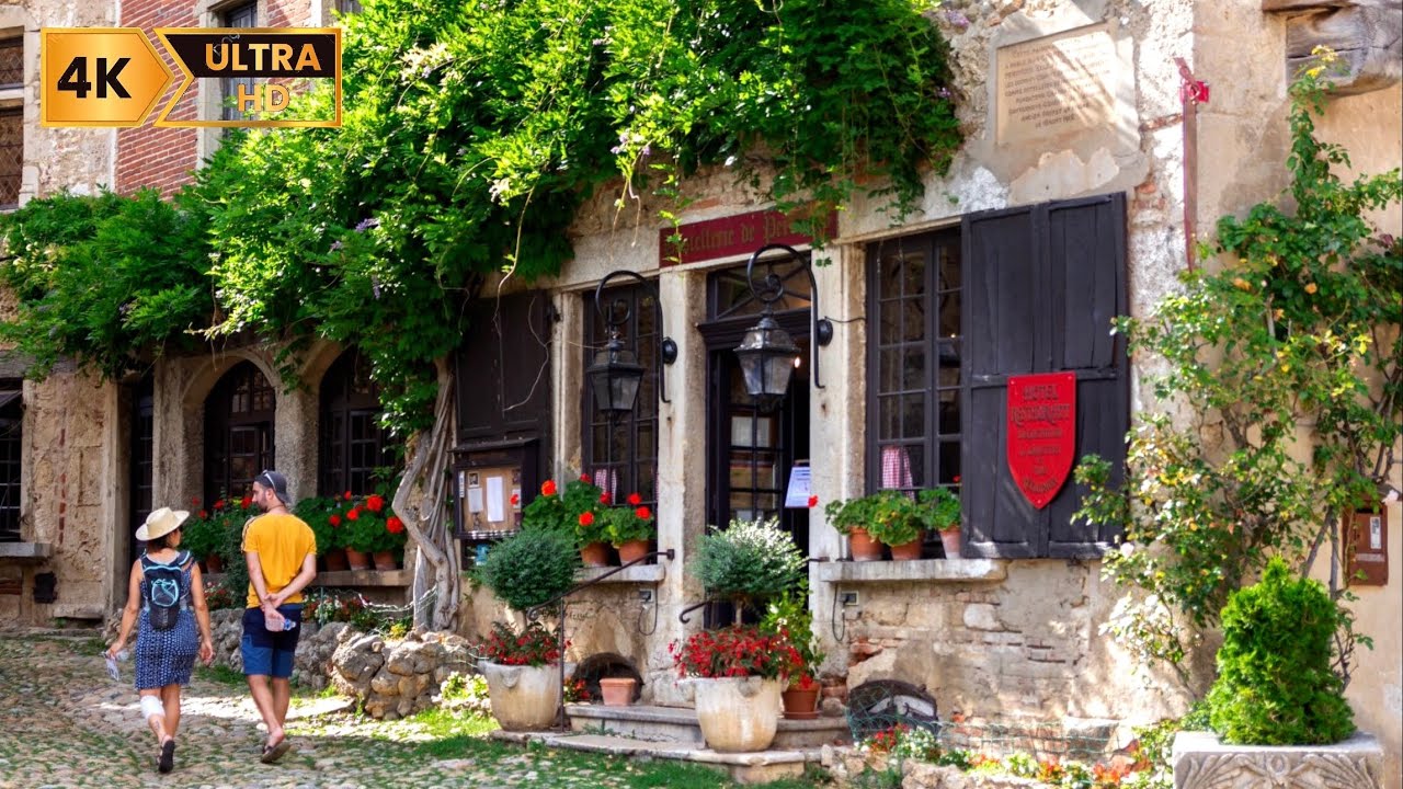 Pérouges, France, Most Beautiful  Medieval village, 4K, Walking Tour,