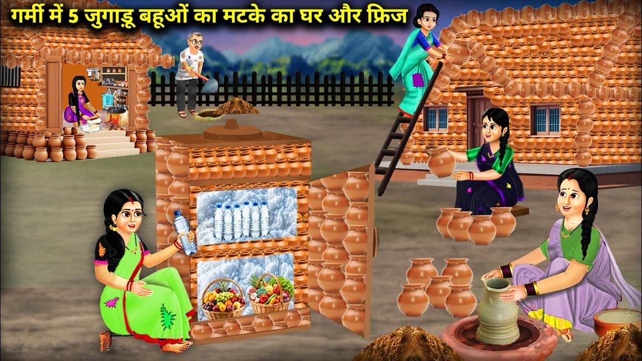 गर्मी में 5 जुगाड़ू बहूओ का मटके का घर और फ्रिज | Matke House And Fridge Of 5 Jugadu | Cartoon Video