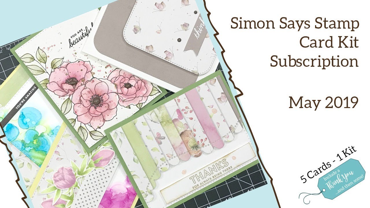 5 Cards - 1 Kit + Reveal Simon Says Stamp Delicate Flowers May 2019 Card Kit