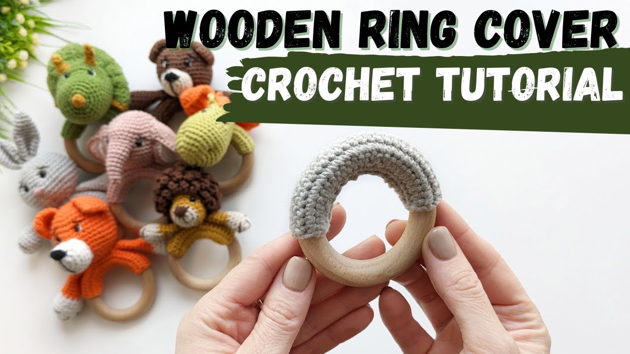Crocheted cover for wooden rings, crochet baby rattle teething ring cover #babyrattlecrochet