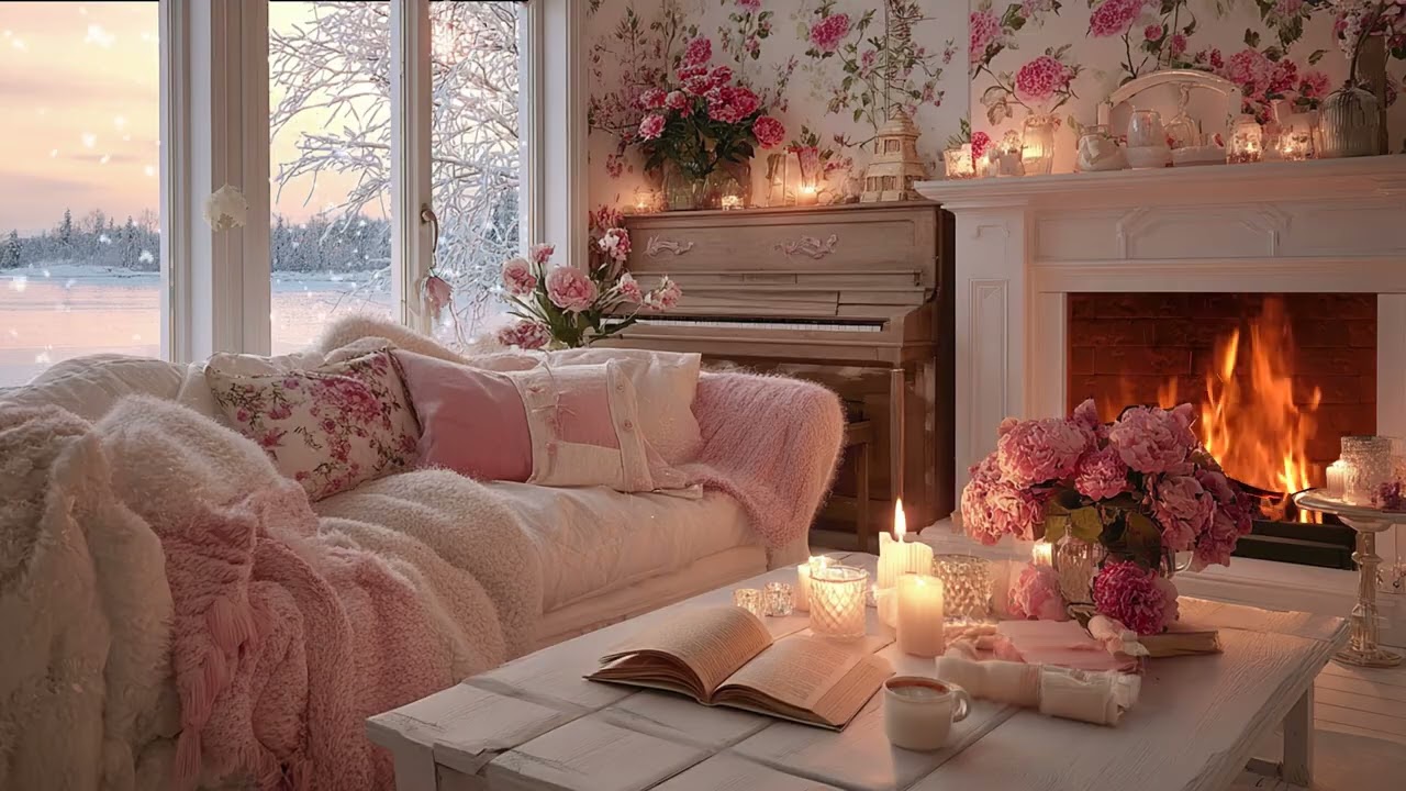 Cozy Living Room - Fireplace Ambience with Gentle Piano Cozy Night for Sleep, Work & Meditation