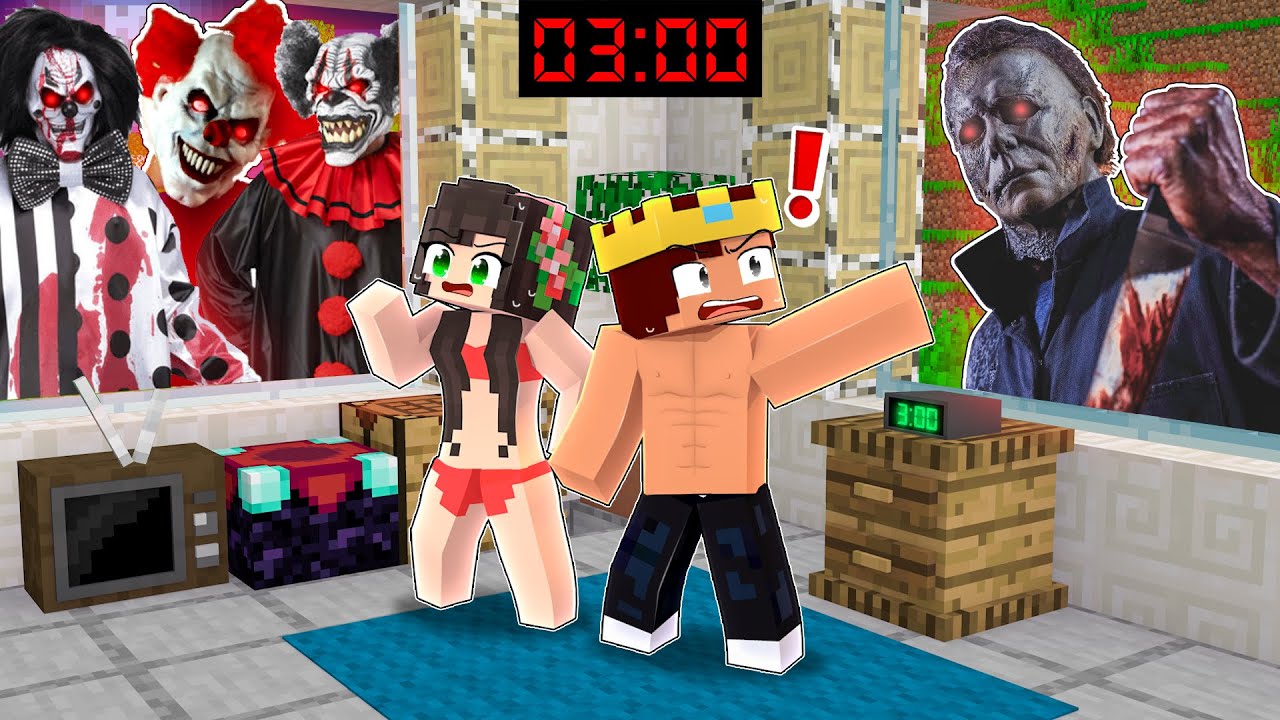 OS PALHAÇOS MALVADOS E O NOVO VILÃO INVADIRAM NOSSA CASA ÁS 3:00 DA MADRUGADA NO MINECRAFT