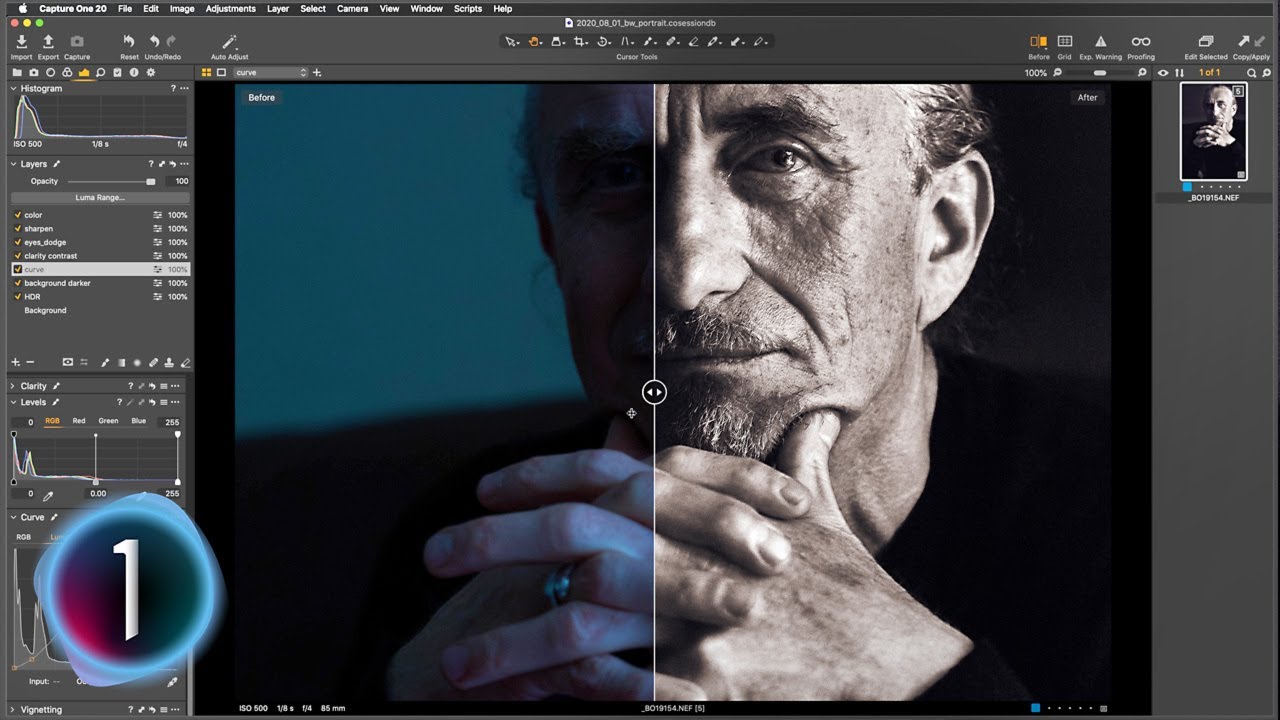 BLACK & WHITE Portrait Edit: Start to Finish Capture One 20 TUTORIAL
