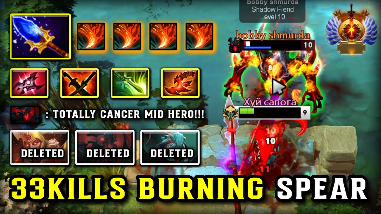 EPIC 33KILLS DPS BURNING SPEAR MID Huskar | Aghs Scepter Item Build 100% Counter Shadow Fiend DOTA 2