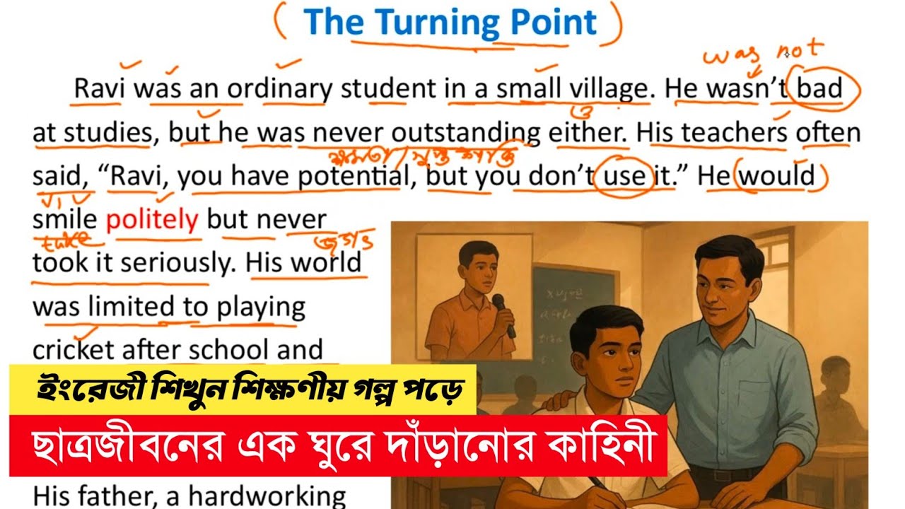 The Turning Point 🔁 | English story reading with bengali translation |  learn english through story