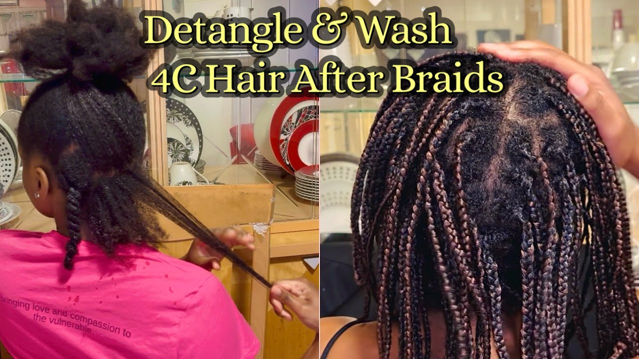 4C Natural Hair wash & detangle after knotless braids || length retention 