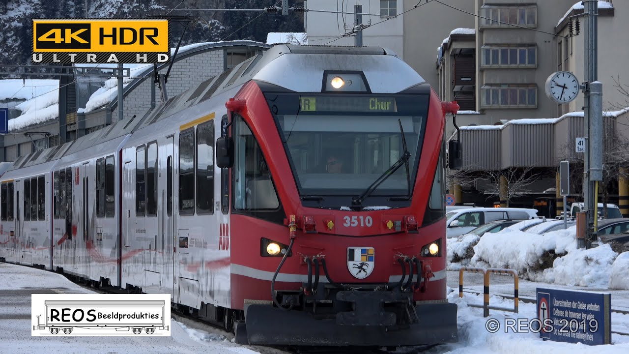2019-01-29 [4K] RhB Bahnhof Thusis, spending an hour on the platform on a early morning winter in 4K