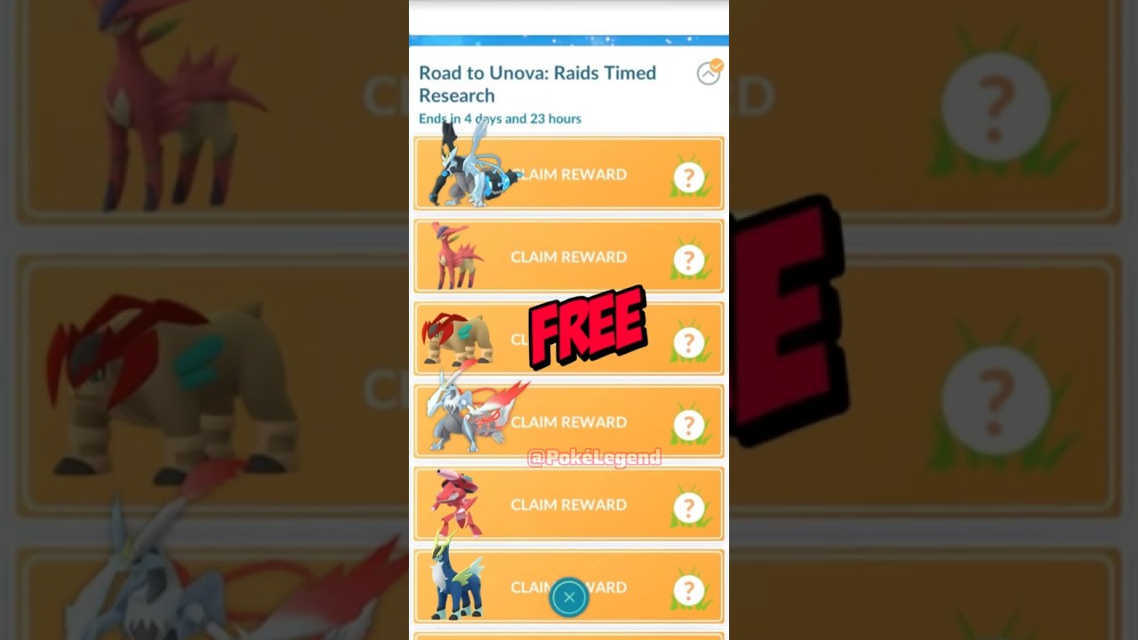 Free Legendaries “Road to Unova raids” Timed Research Rewards in Pokemon go.