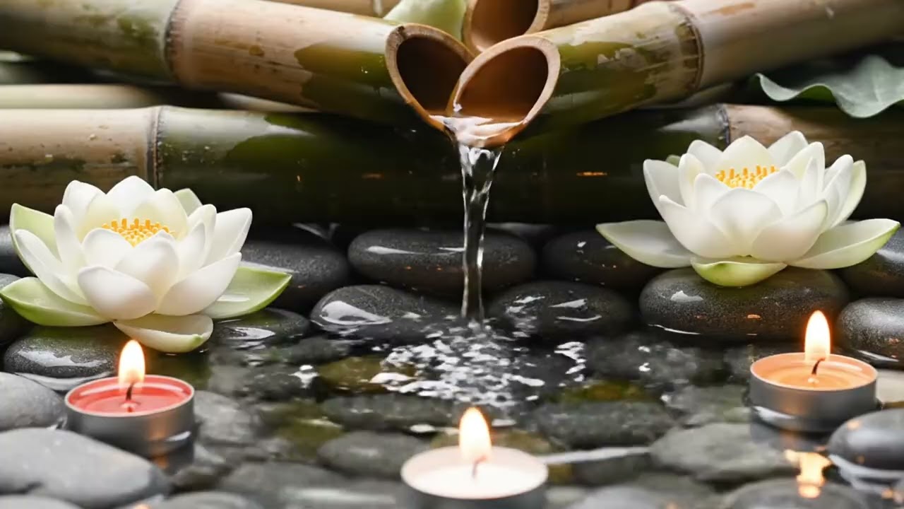 Flowing Stillness – Peaceful Piano Ambient Melodies with Flowing Bamboo Water for Stress Relief