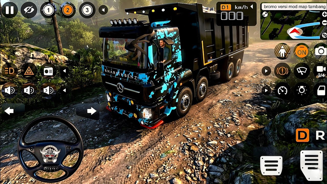 12 wheels Mercedes-Benz rock delivery on extremely damaged roads | bus simulator indonesia 