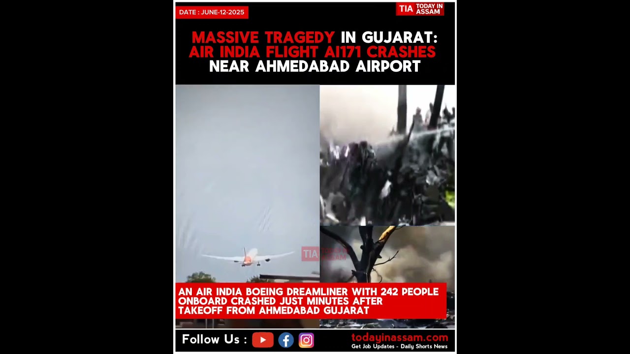 Massive Tragedy in Gujarat: Air India Flight AI-171 Crashes Near Ahmedabad Airport Gujarat #news