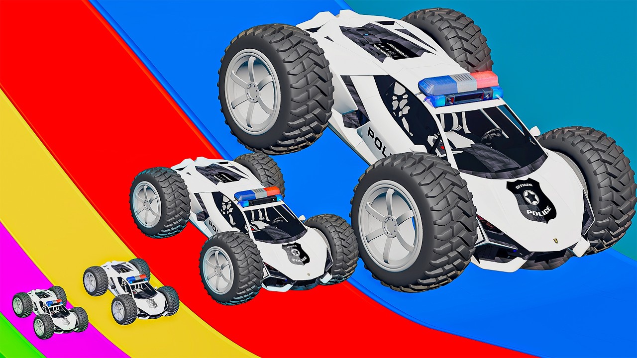 Small Cars on Big Police Car vs Slide Color with Portal Pool Cars vs Deep Water in BeamNG.drive #13