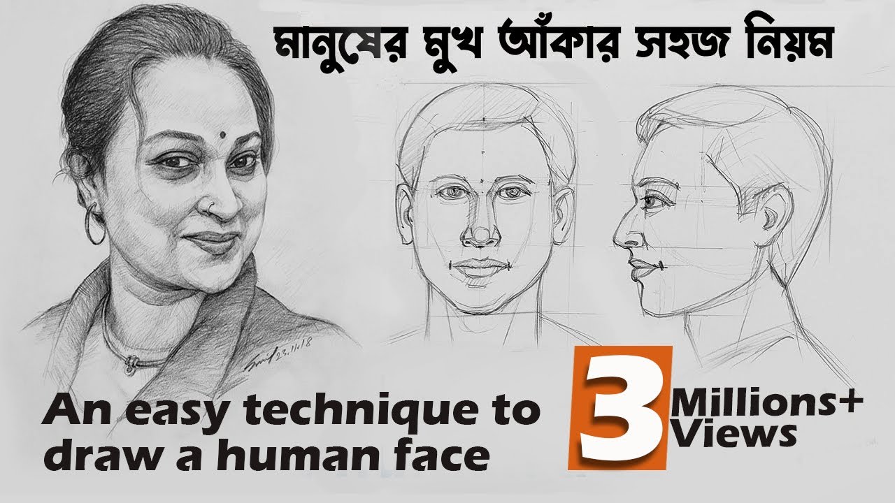 An easy technique to draw a human face | মানুষের মুখ আঁকার সহজ নিয়ম