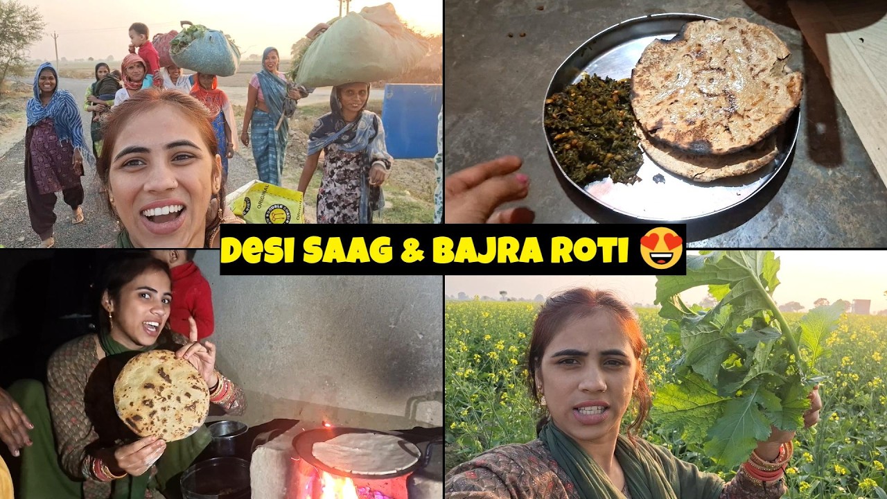 Khet Se Kitchen Tak 🌾  Ghar Ka Bana Sarson Ka Saag & Bajre Ki Roti on Chulha