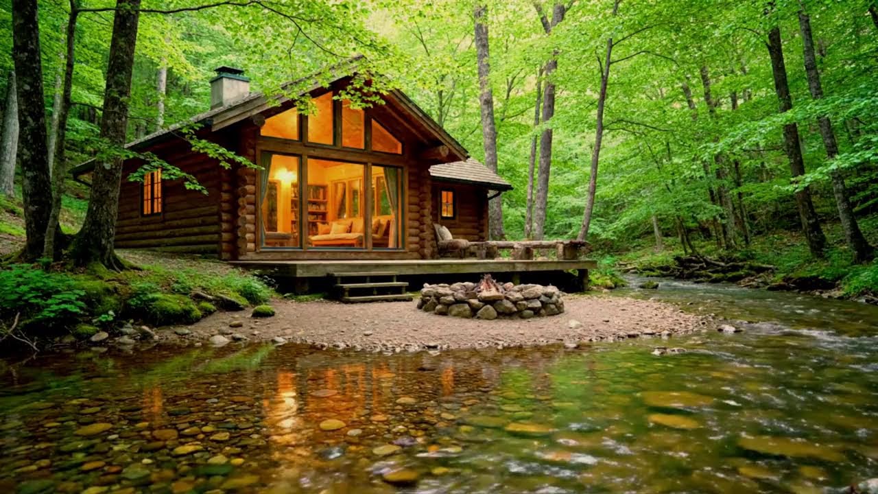 Peaceful Forest Cabin Ambience 🍁 Calm Autumn Forest and Campfire