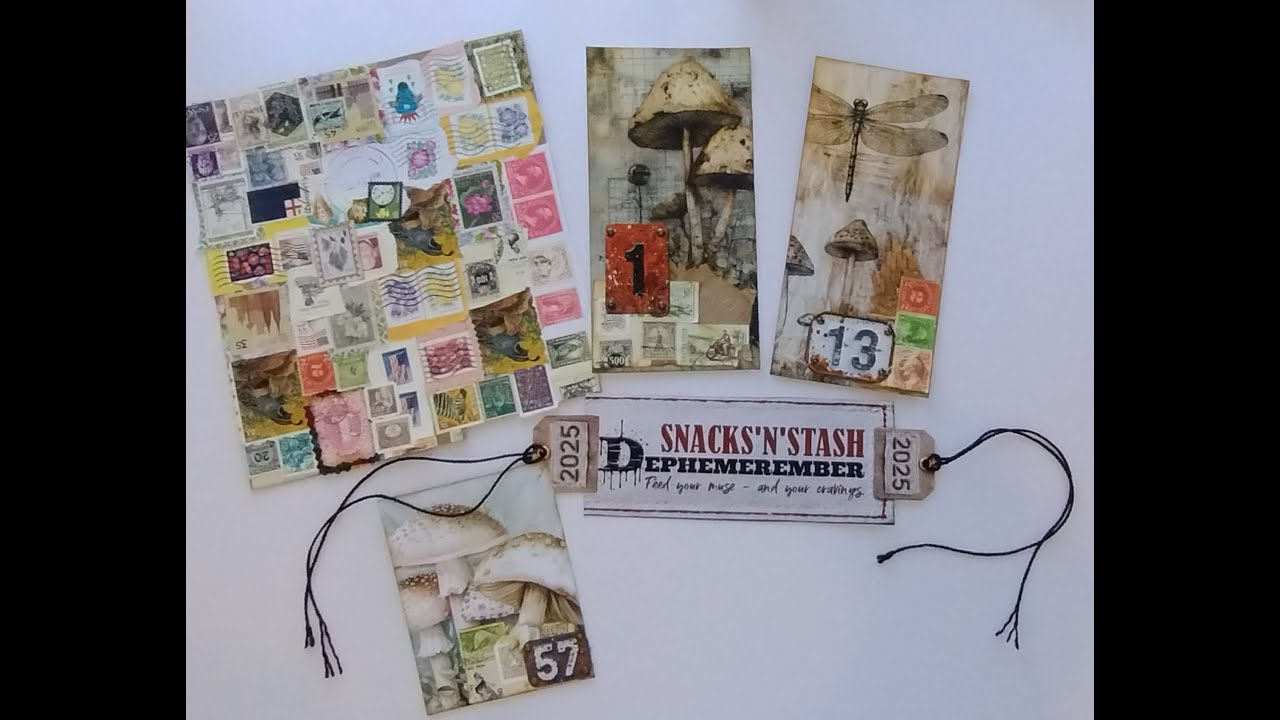 Layering Ephemera: Grungy Tags, Mushrooms, and Postage Stamps Day 22 #dephemerember