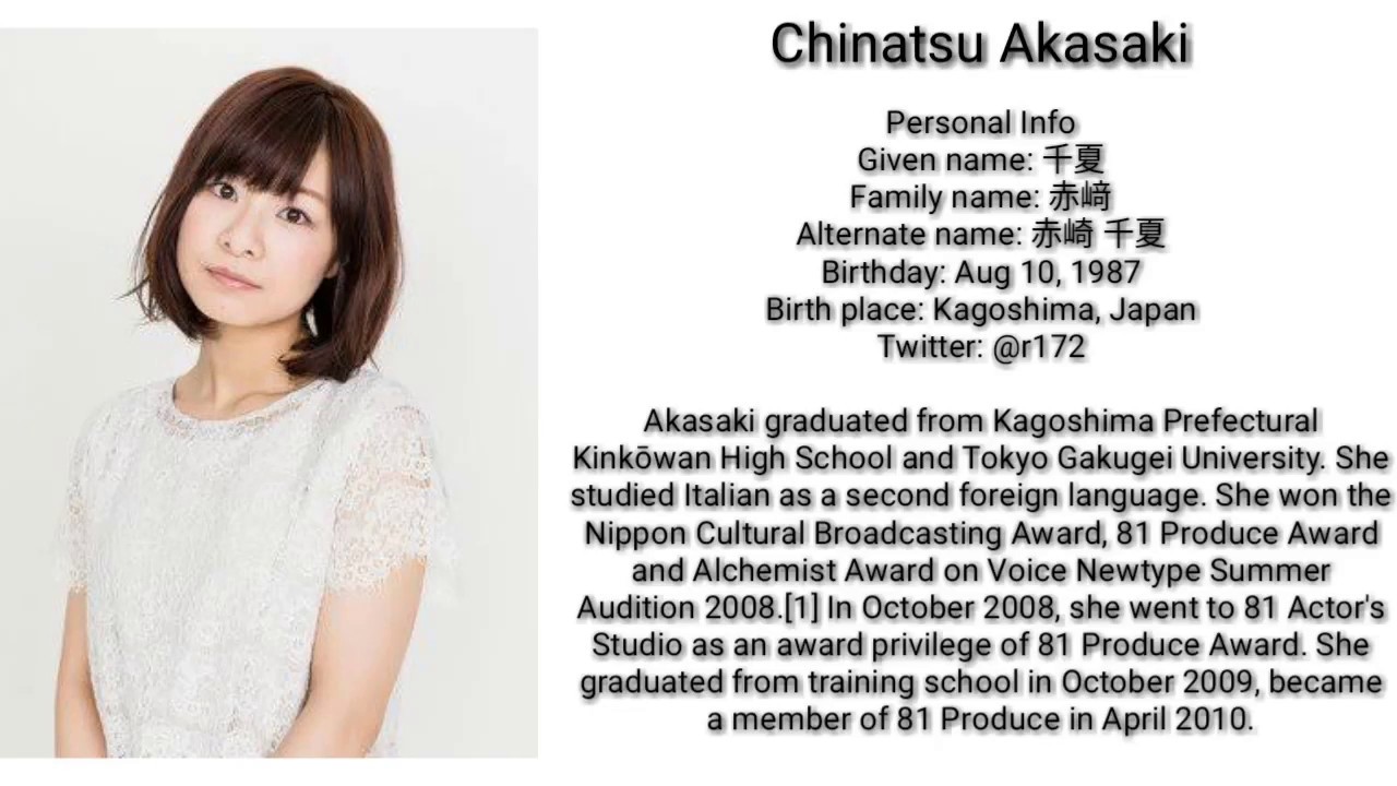Chinatsu Akasaki voice acting roles