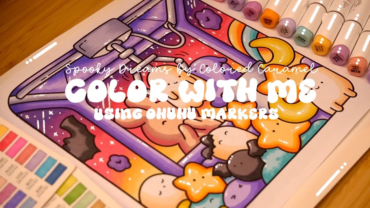 Color with me (ASMR) ✨👻 'Spooky Dreams' by Colored Caramel Ohuhu markers 🌱✏️ #adultcoloring #asmr
