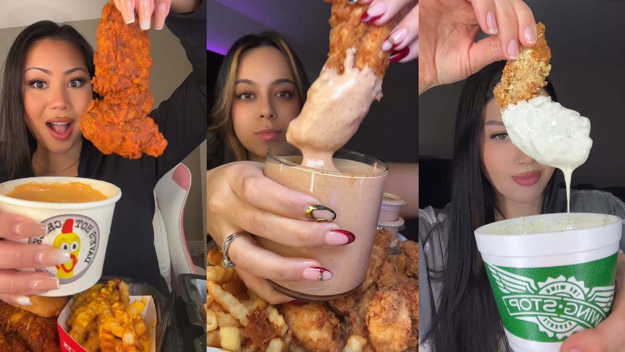TIKTOK Mukbang Compilation | Dave's Hot Chicken, Cane's, Wingstop, Chipotle, Wendy's & More!