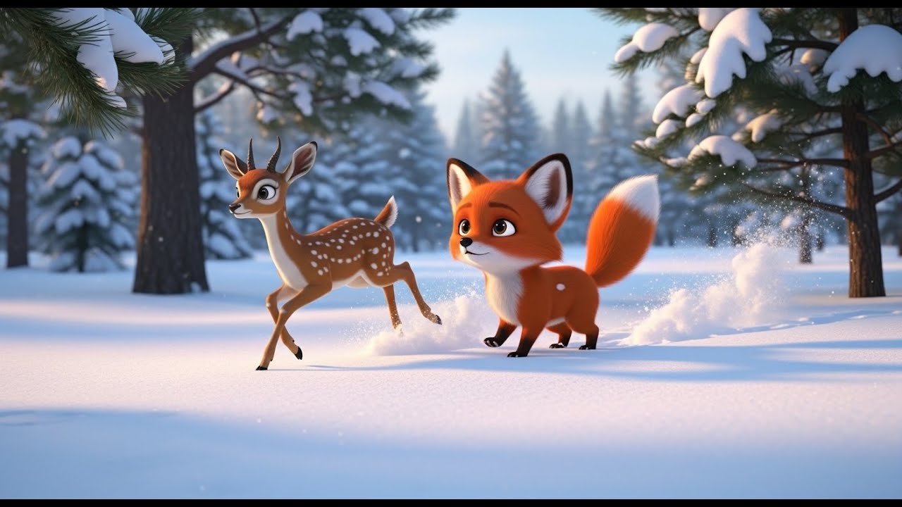 قصة الغزال الصغير والثعلب 🦌❄️ | مغامرة الشجاعة والرحمة في الغابة الثلجية