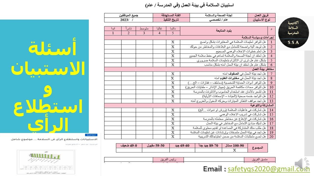 بنك اسئلة الاستبيان واستطلاع الرأى فى السلامة المدرسية