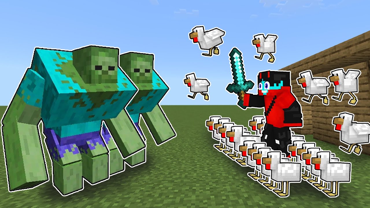 10,000 Chicken Army VS Mutant Zombies in Minecraft