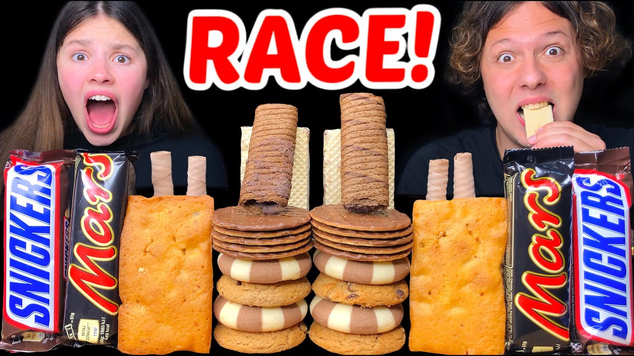 ASMR Chocolate Dessert Race! Snickers, Mars Candy Bars Eating Sounds Mukbang 먹방 Tati ASMR