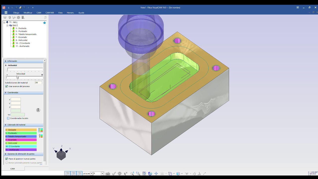 Simulación Fresado 1, Fikus Visualcam 19.