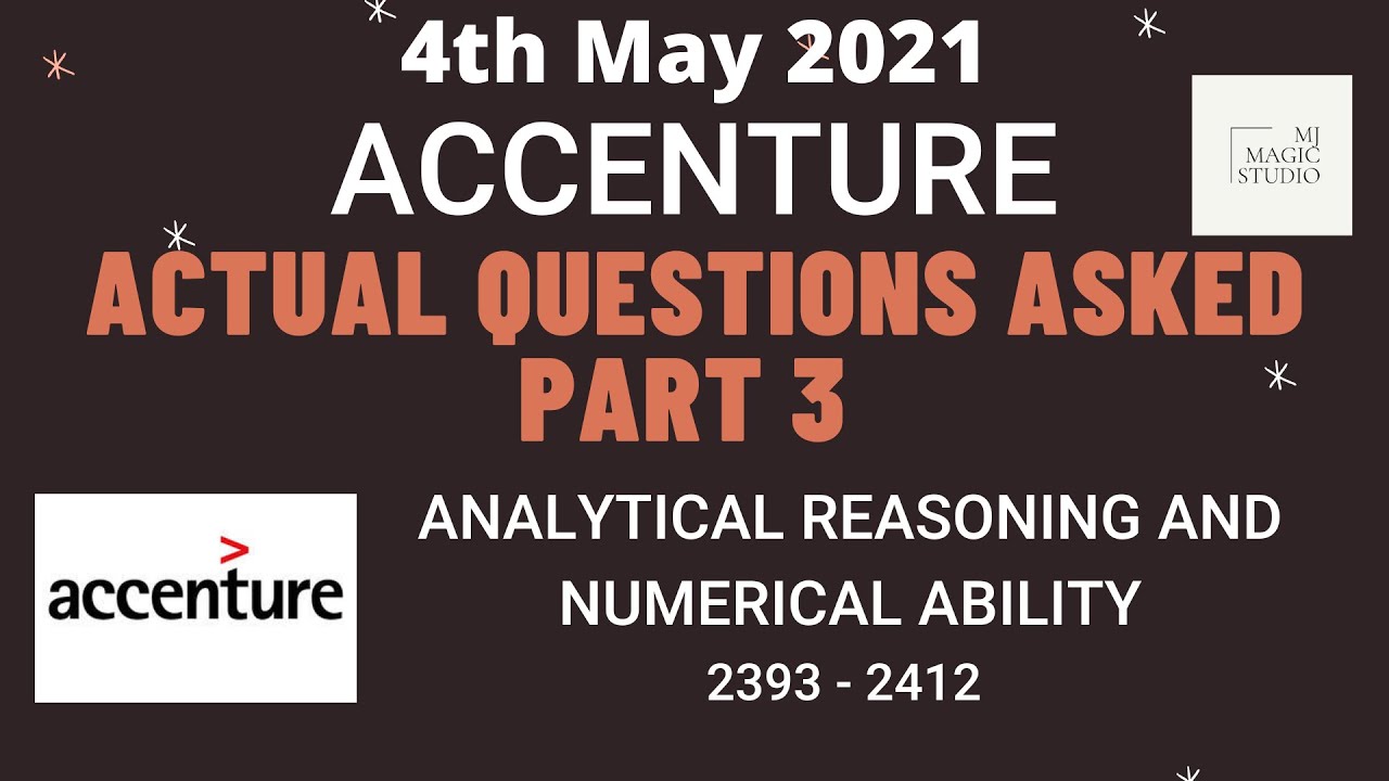 ACCENTURE - ACTUAL QUESTIONS ASKED - Aptitude Questions and Solutions - 2021 (Part 3) by MJ