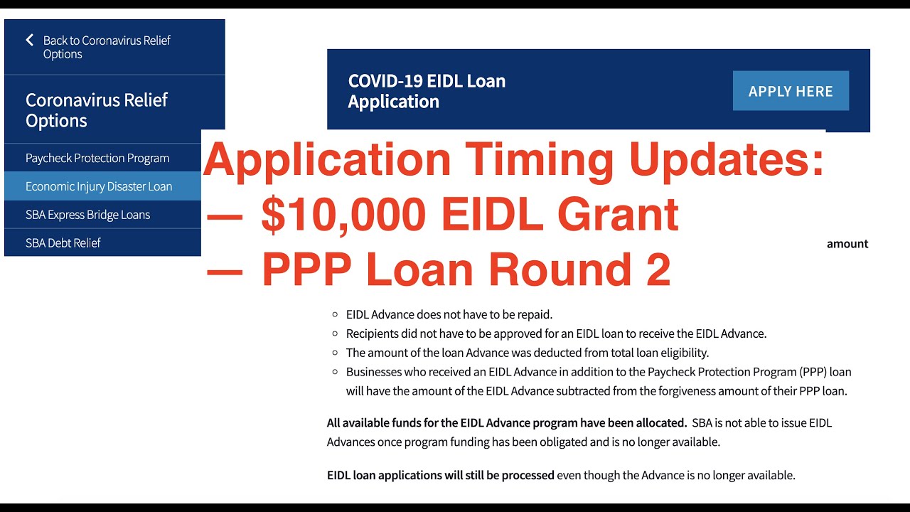 Application Timing Update for EIDL Grant and PPP Round 2
