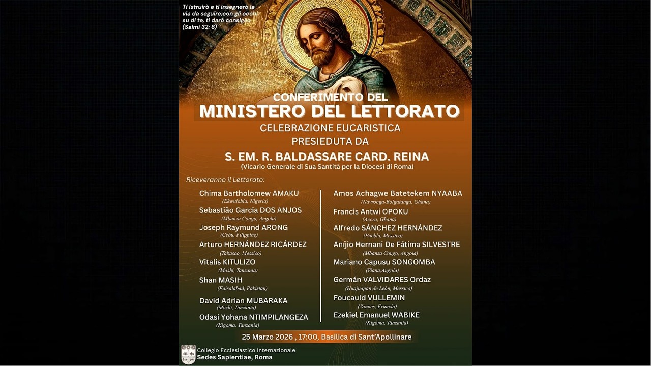 SOLENNIT&Agrave; DELL' ANNUNCIAZIONE DEL SIGNORE - CONFERIMENTO DEL MINISTERO DEL LETTORATO